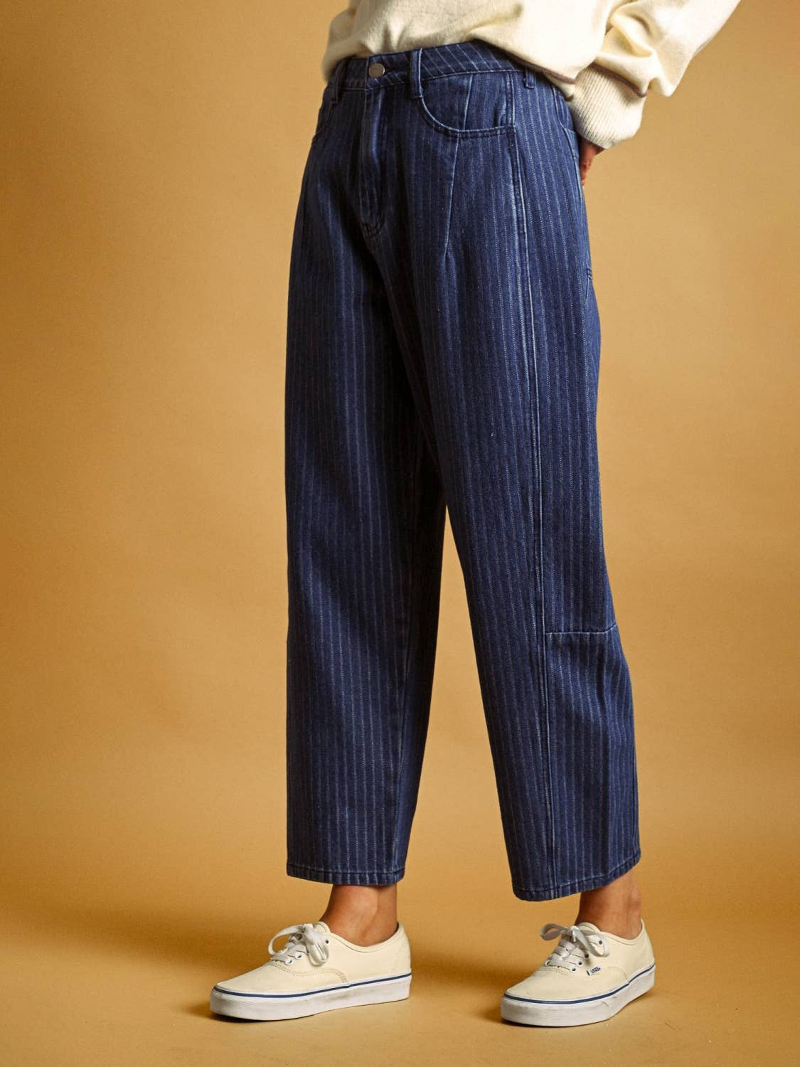 Pinstripe Denim Barrel Jeans