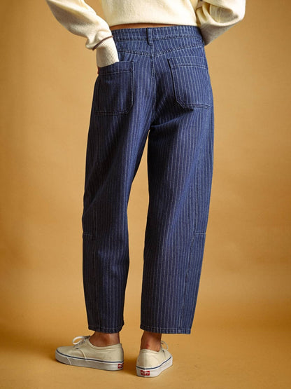 Pinstripe Denim Barrel Jeans