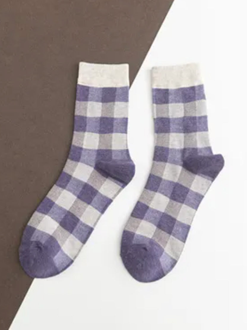 purple plaid socks