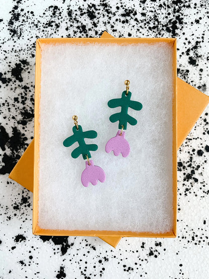 Purple Flower Drop Earrings