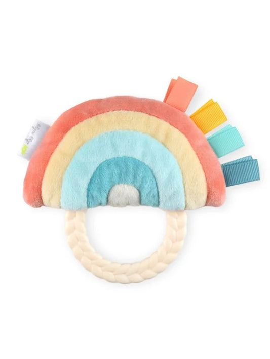 rainbow plush rattle pal with teether