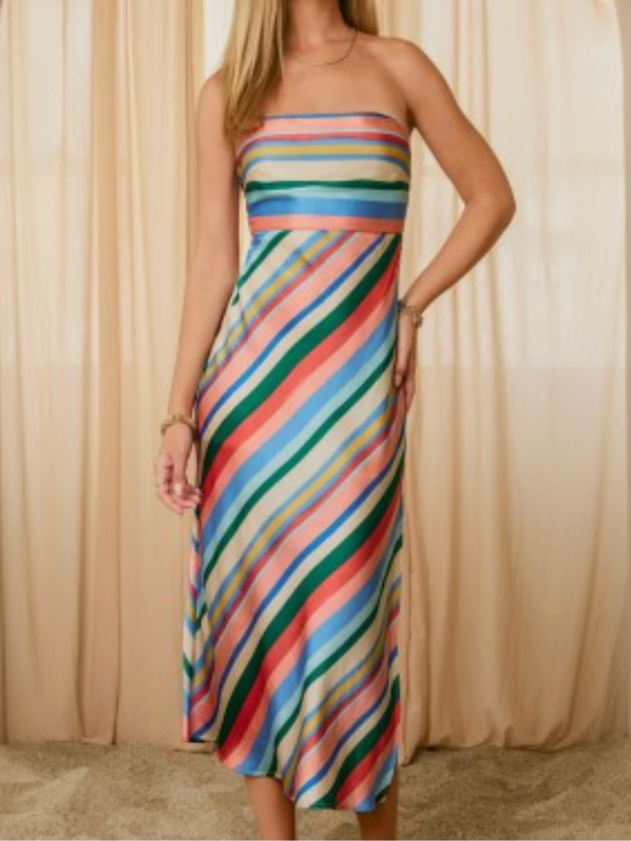 rainbow stripe midi dress