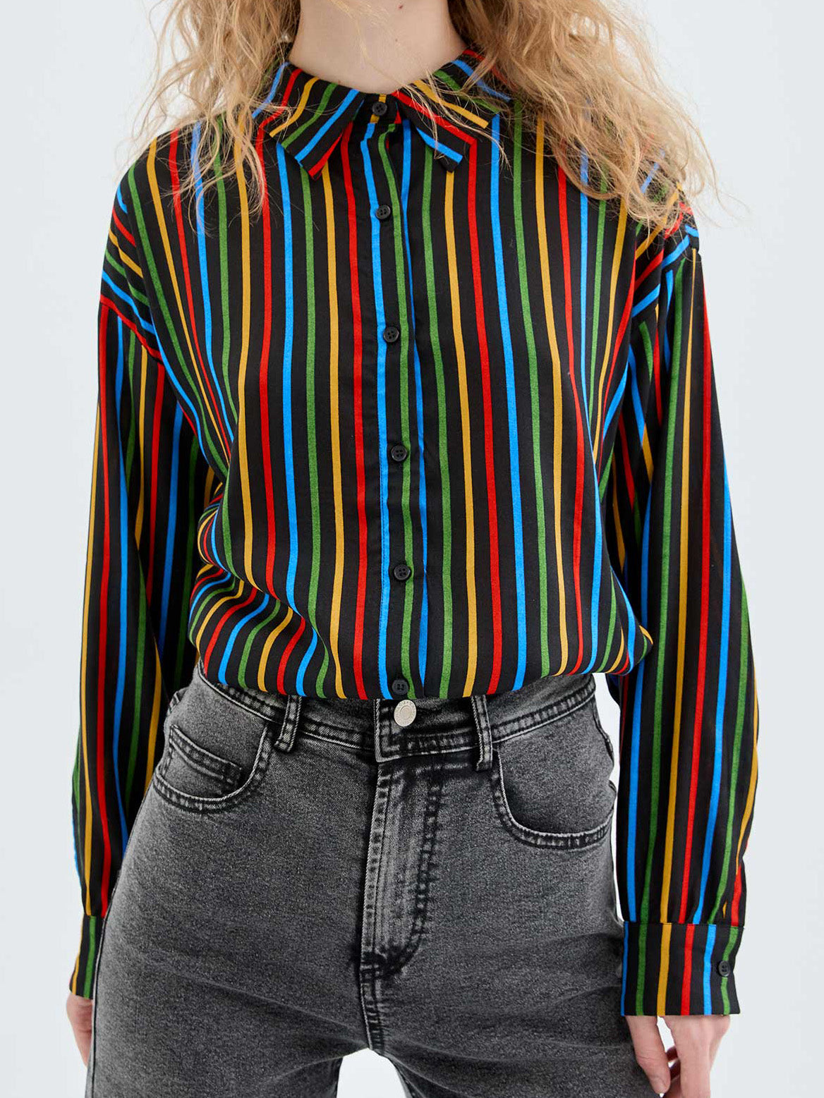 rainbow striped button down