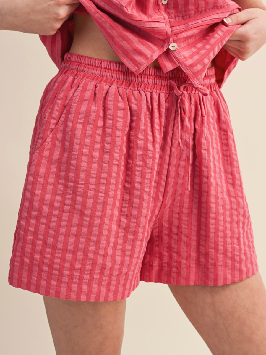 raspberry striped shorts