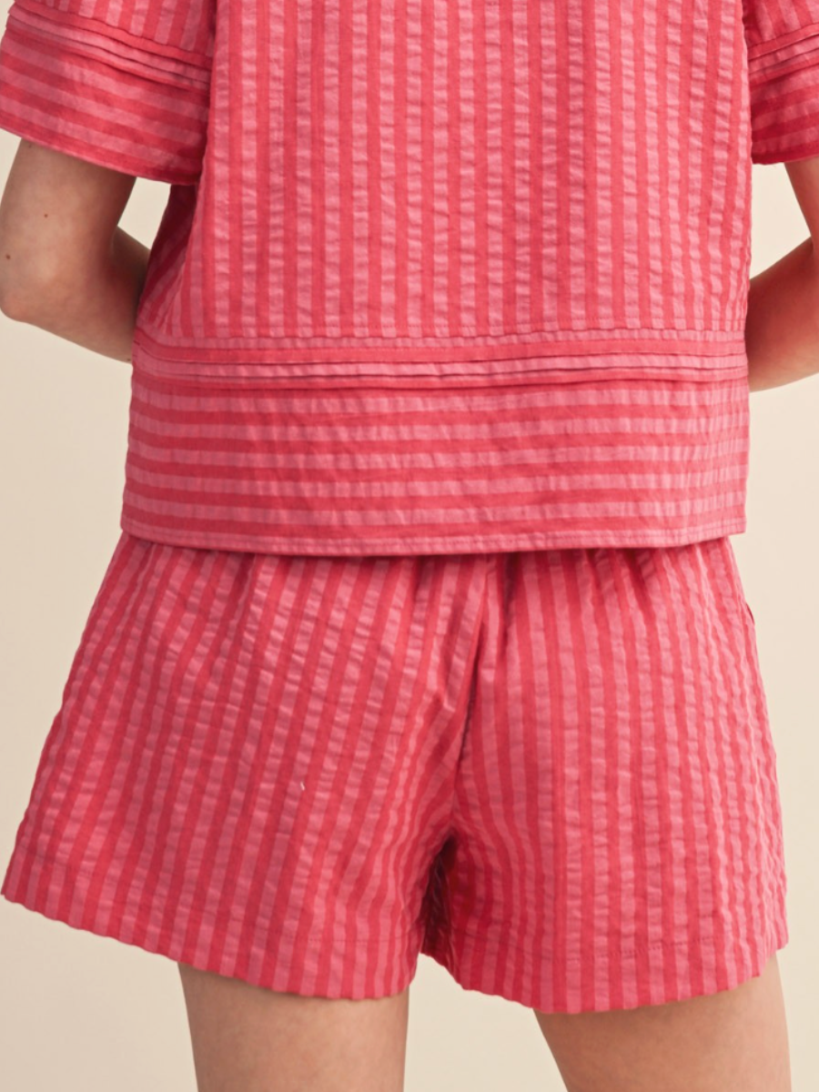 raspberry striped shorts