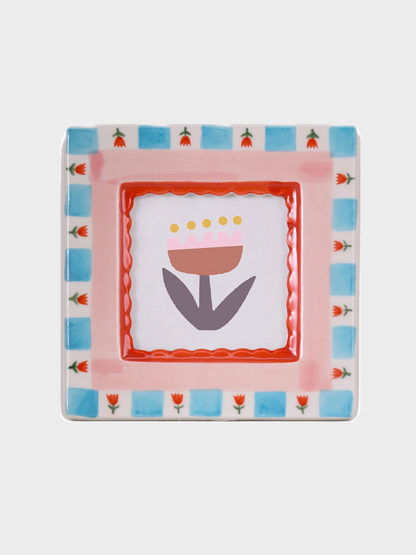 red flowers hand-painted ceramic frame