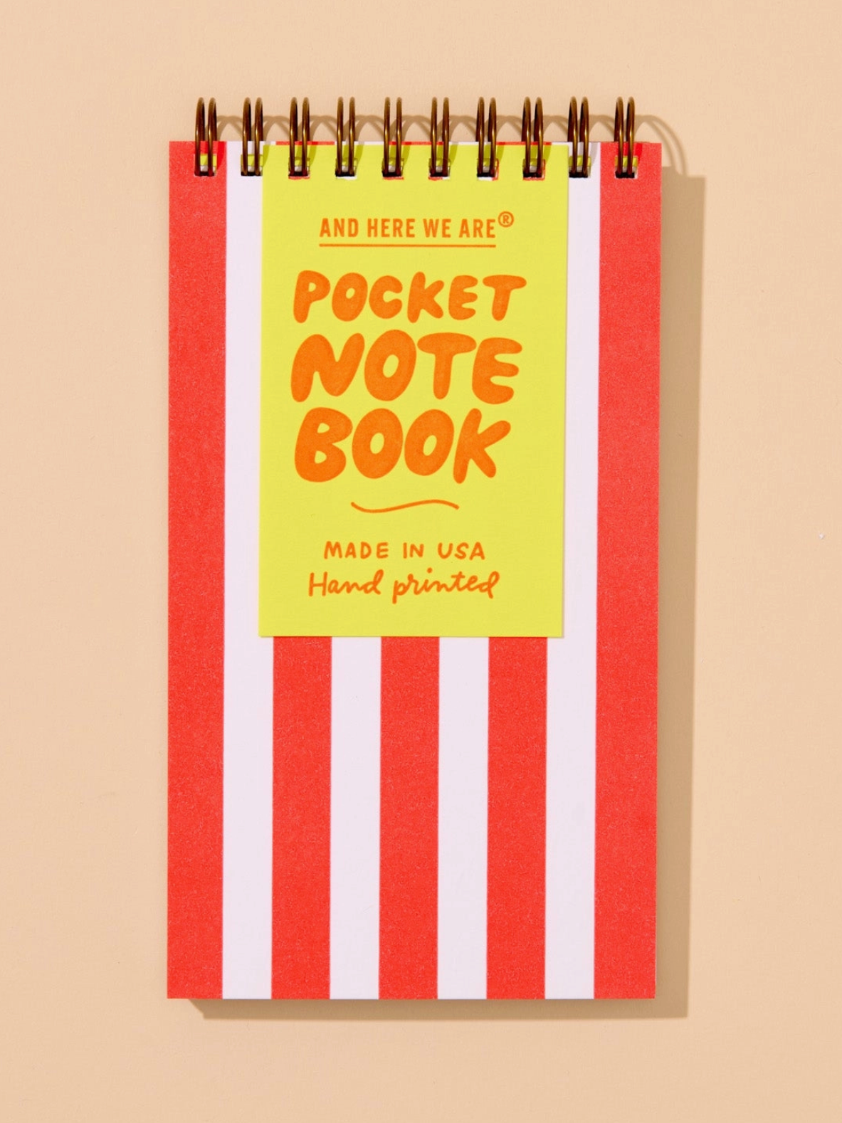 red stripe letterpress spiral pocket notebook