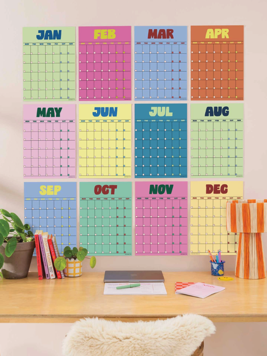 retro daze monthly undated a3 wall calendar