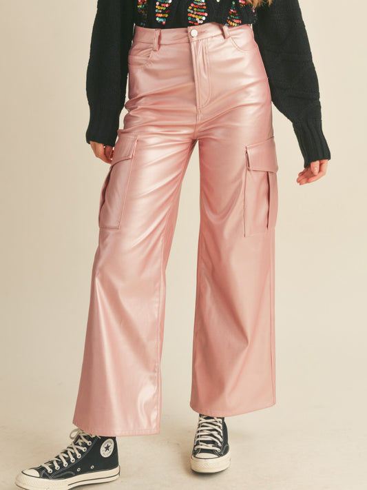 rose metallic cargo pants