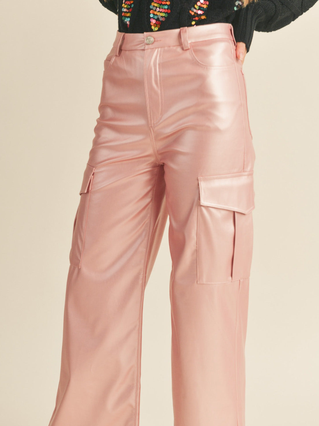 rose metallic cargo pants
