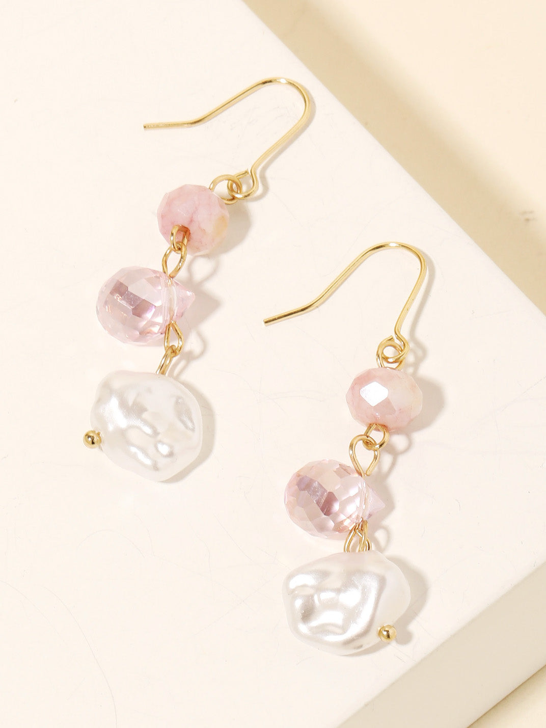 rose quartz pearl dangly earrings