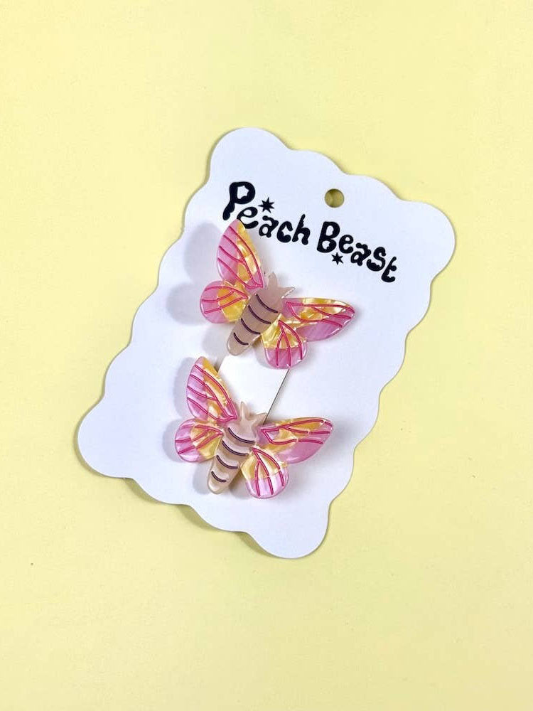 Rosy maple moth hair clip set