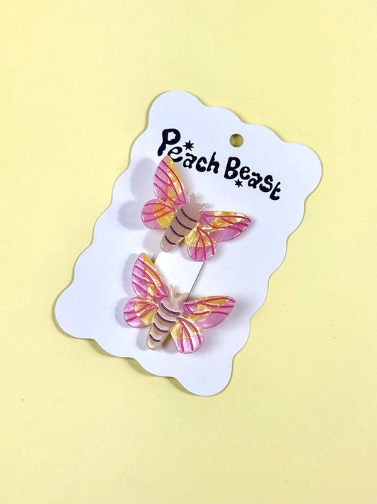 Rosy maple moth hair clip set