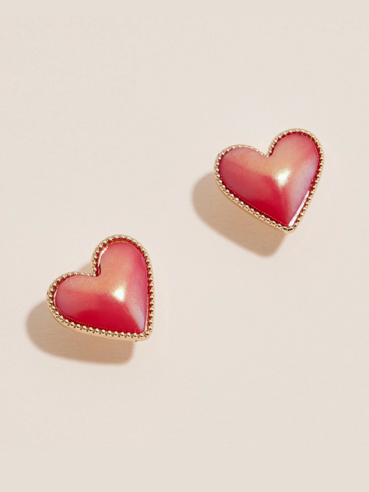 ruby heart stud earrings