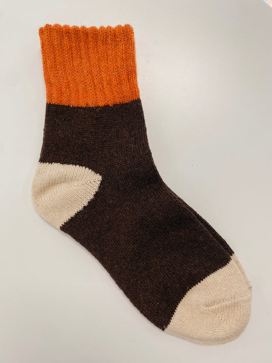 rust cuff + coffee color block socks