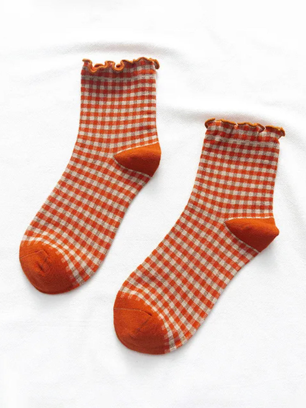 rust gingham socks