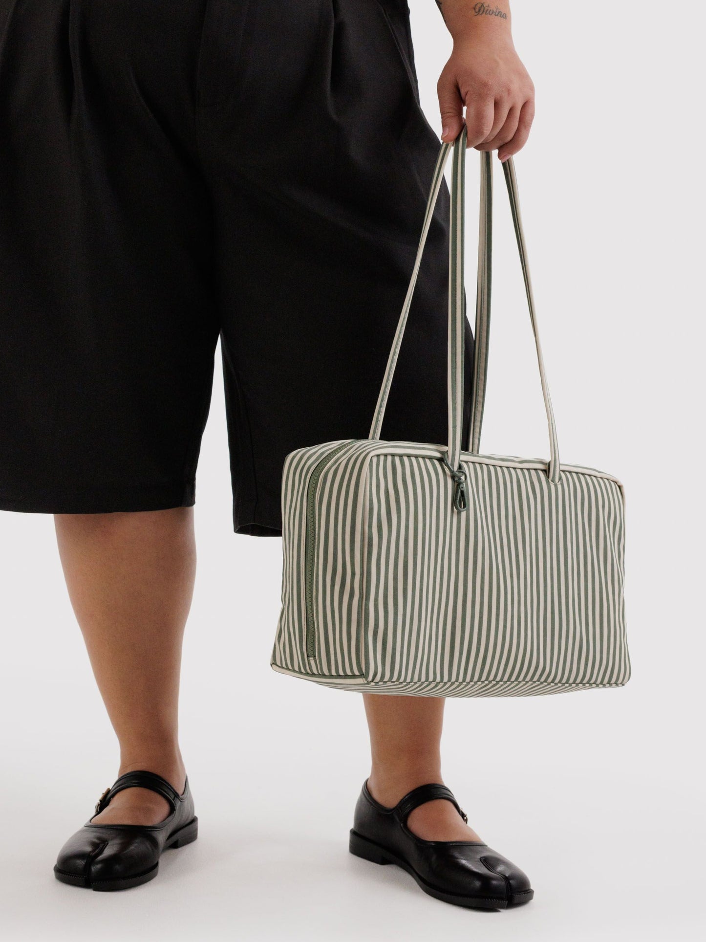 Sage Stripe Medium Nylon Bowler Bag