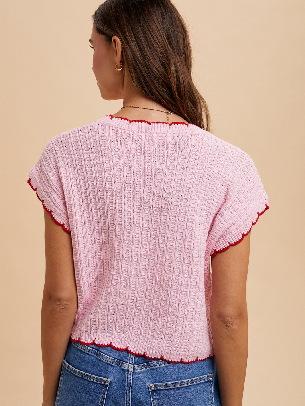 Pink Scallop Pointelle Knit Top