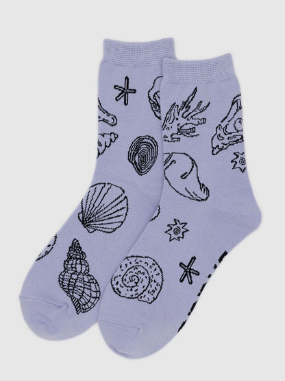 Shells Light Blue Crew Socks