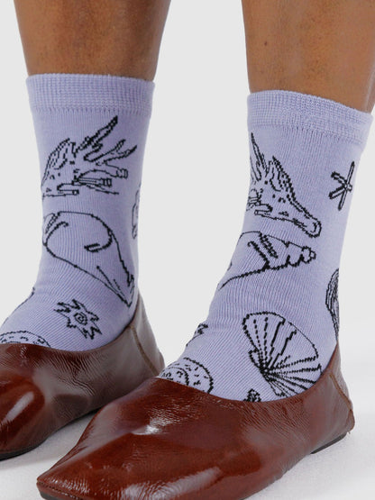 Shells Light Blue Crew Socks