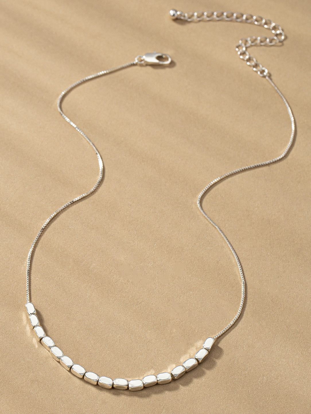 silver beaded box chain necklace
