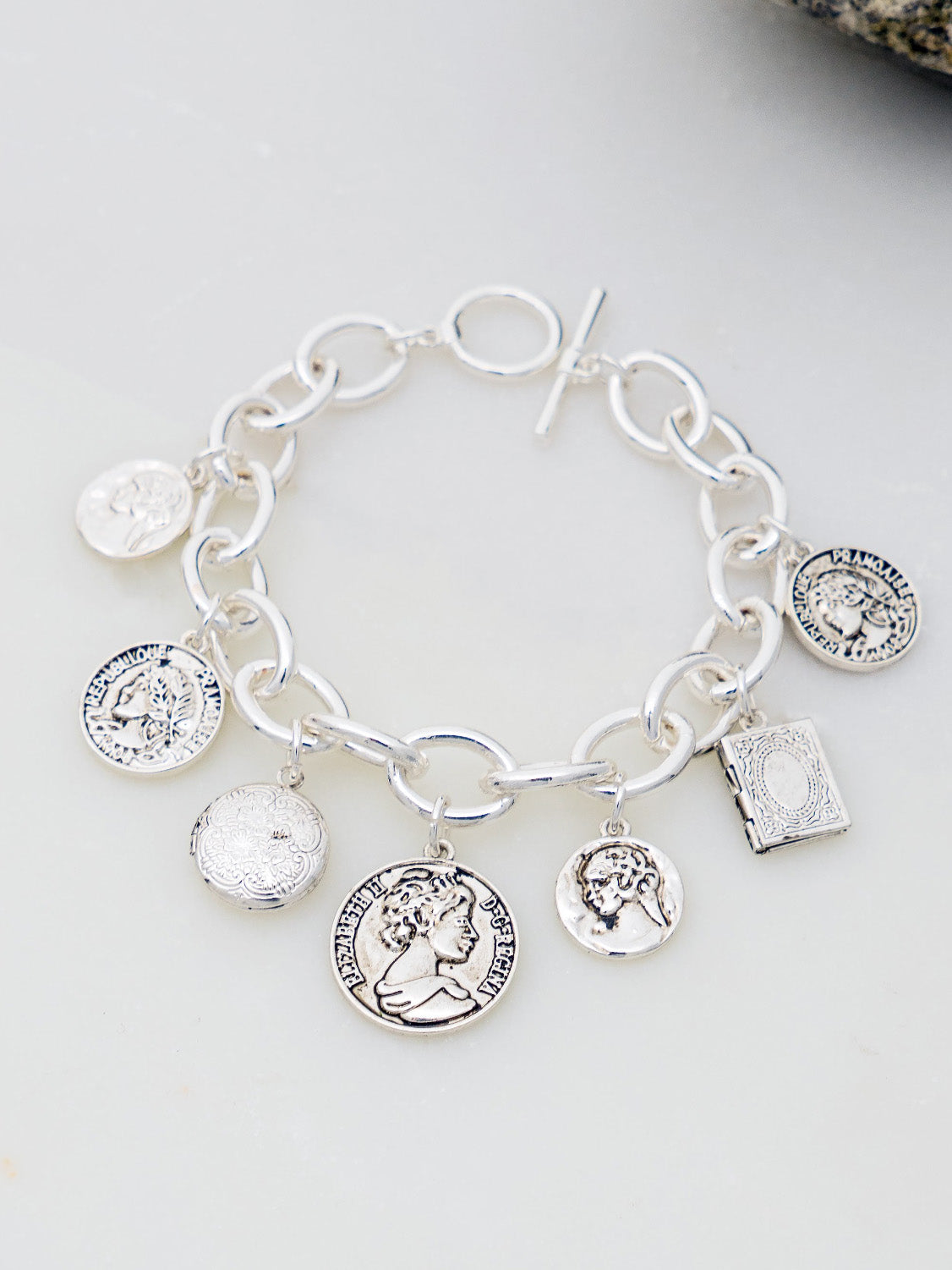 silver charm + locket bracelet