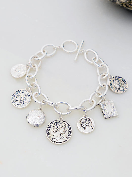 silver charm + locket bracelet