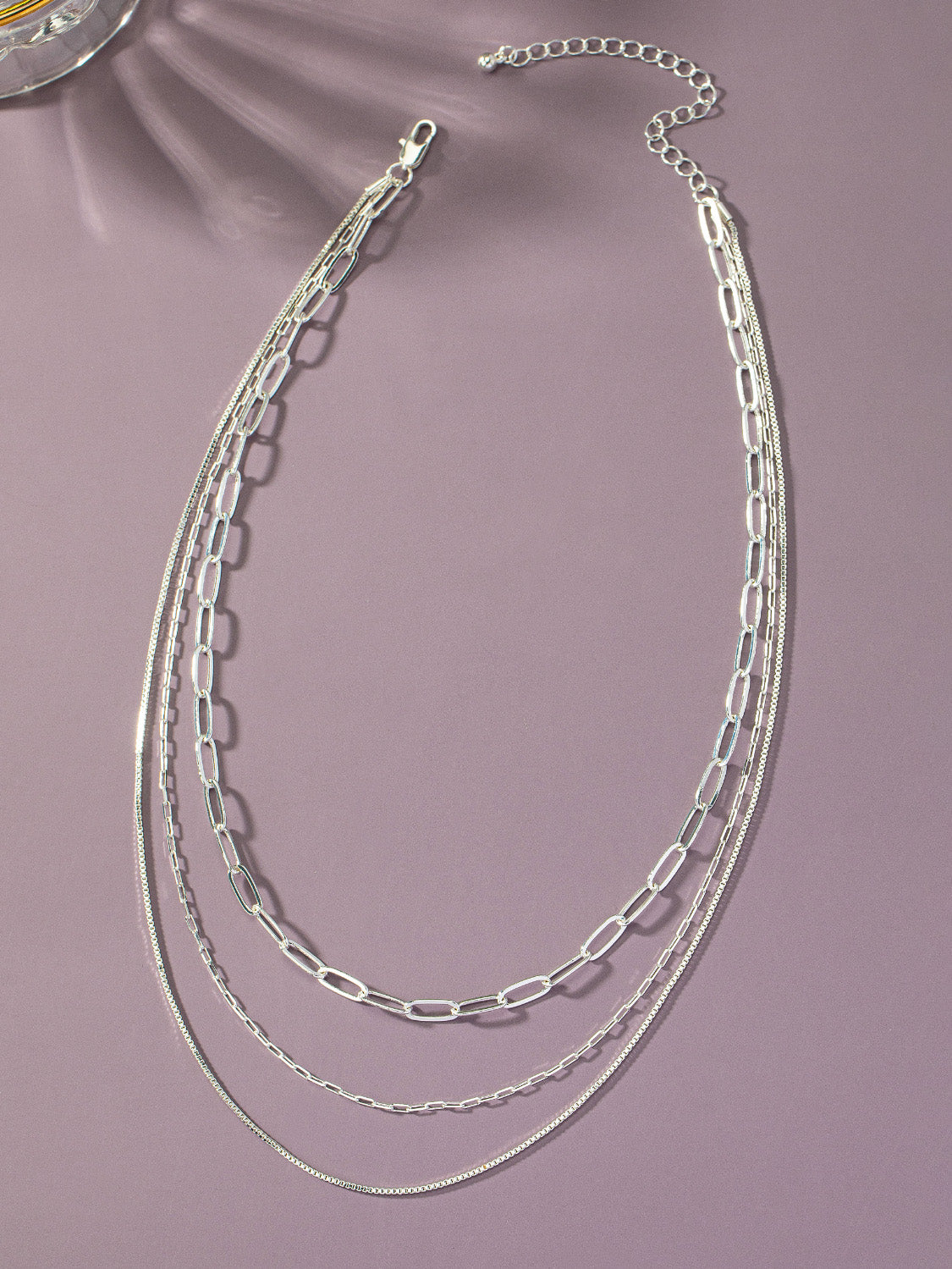 silver delicate triple layered necklace