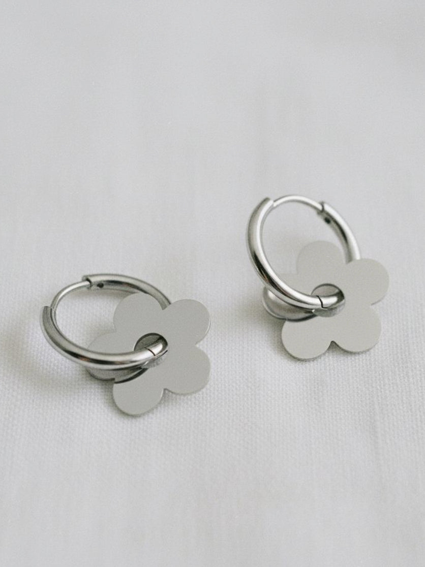 Silver Flower Power Hoop Earrings