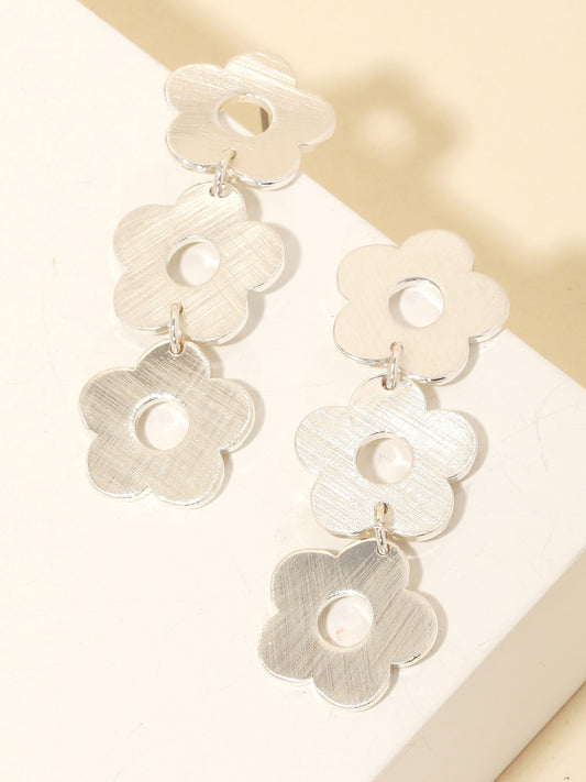 silver flower trio earrings