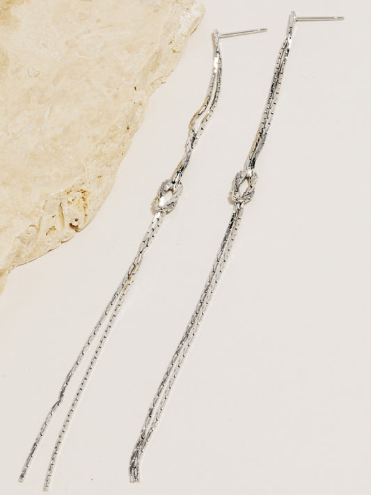 silver knot chain earrings