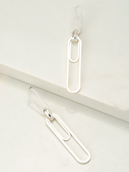 silver paperclip drop earrings