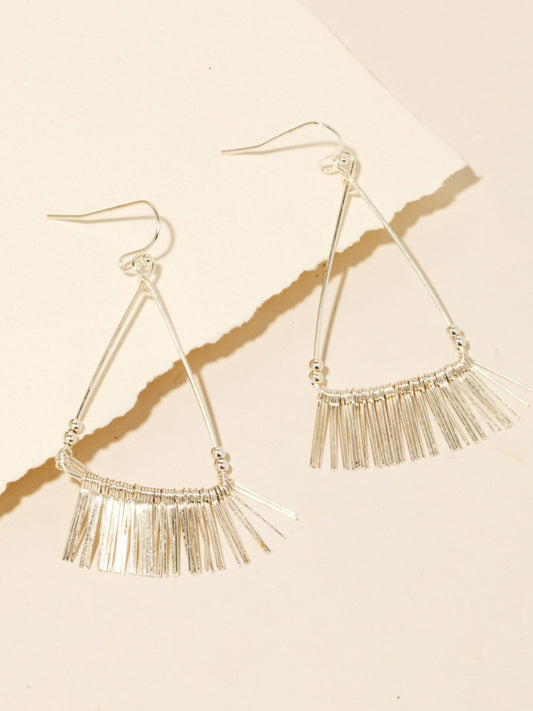 silver triangle fringe drop earrings