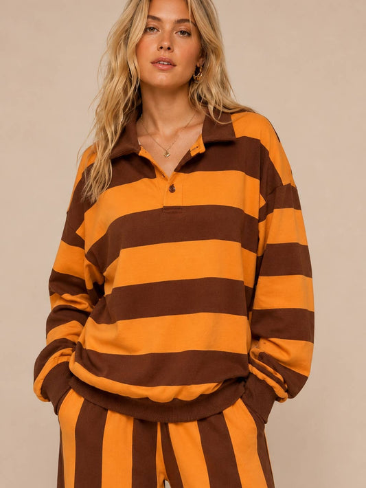 Spice Striped Rugby Pullover