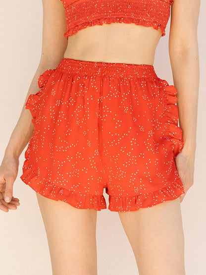 starry red ruffle shorts