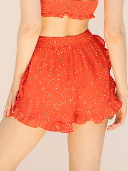 starry red ruffle shorts