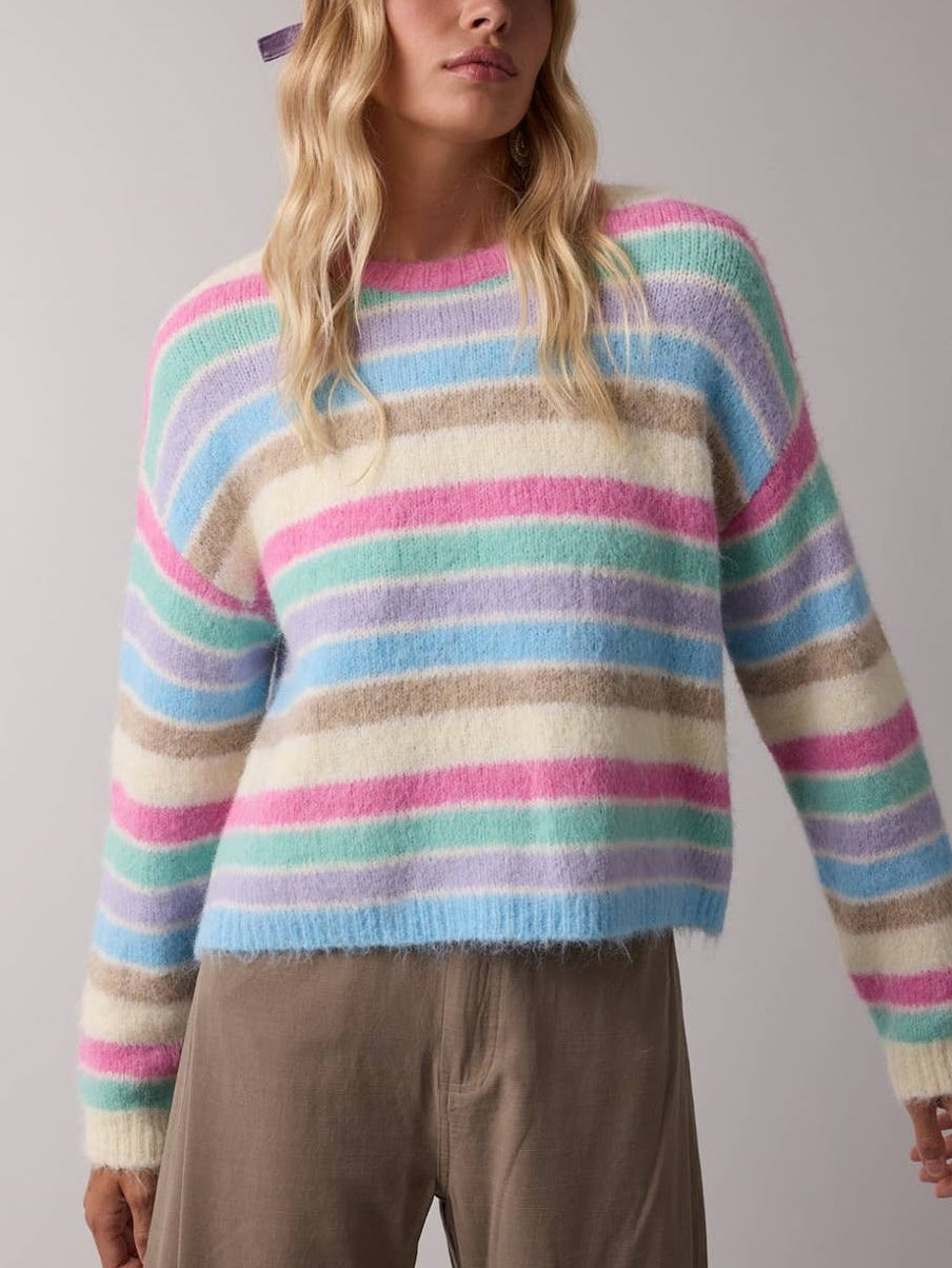 Stephanie Pastel Stripe Brushed Sweater