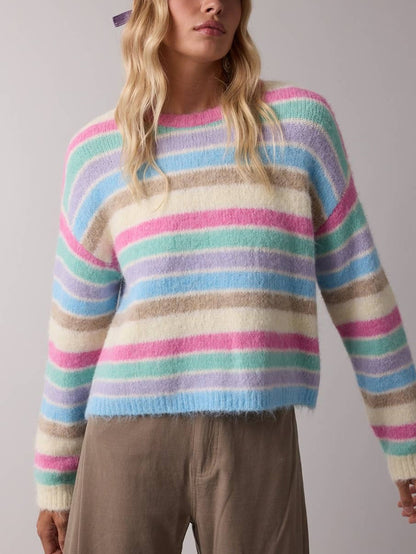Stephanie Pastel Stripe Brushed Sweater