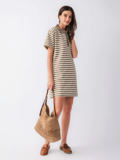 Sand Stripe Polo Dress