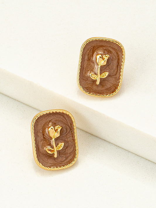 taupe embossed rose studs