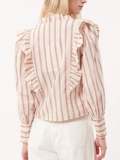 taya striped ruffle blouse