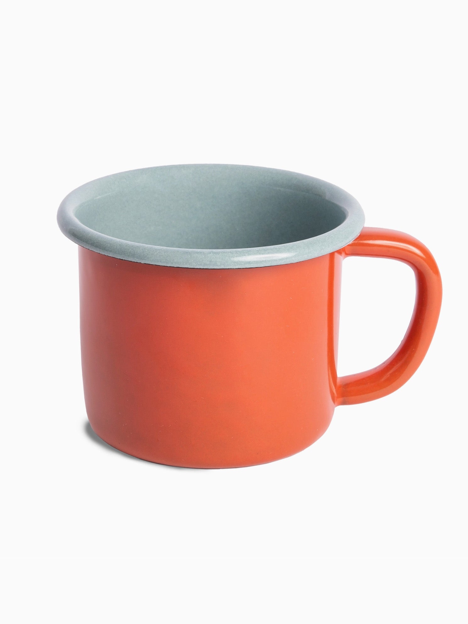 tomato + smoke blue enamel mug