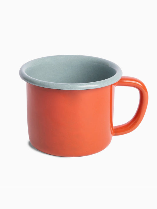 tomato + smoke blue enamel mug