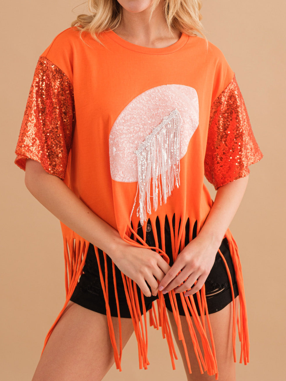 touch down sequin fringe top
