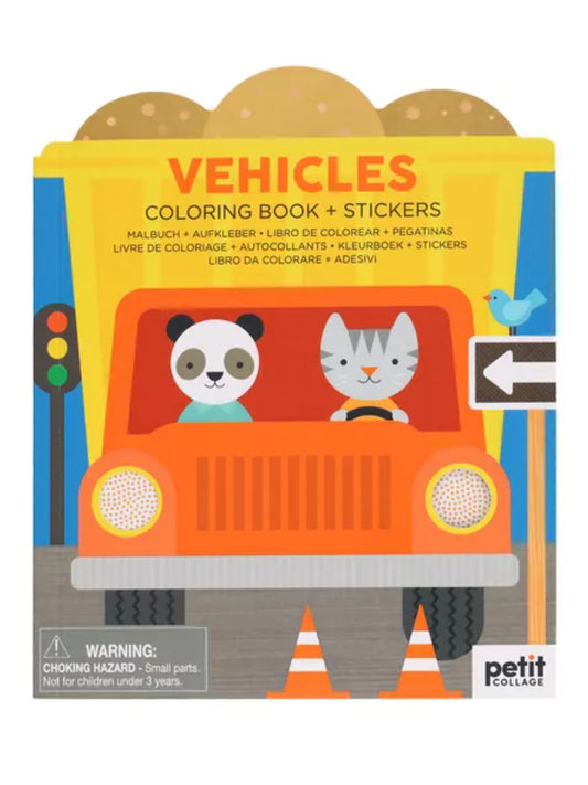 vehicles coloring book + stickers