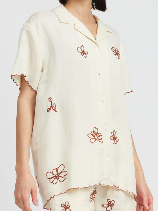 vera embroidered button down