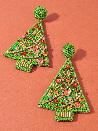 vibrant holiday tree beaded earrings