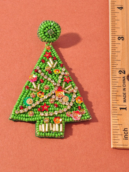 vibrant holiday tree beaded earrings