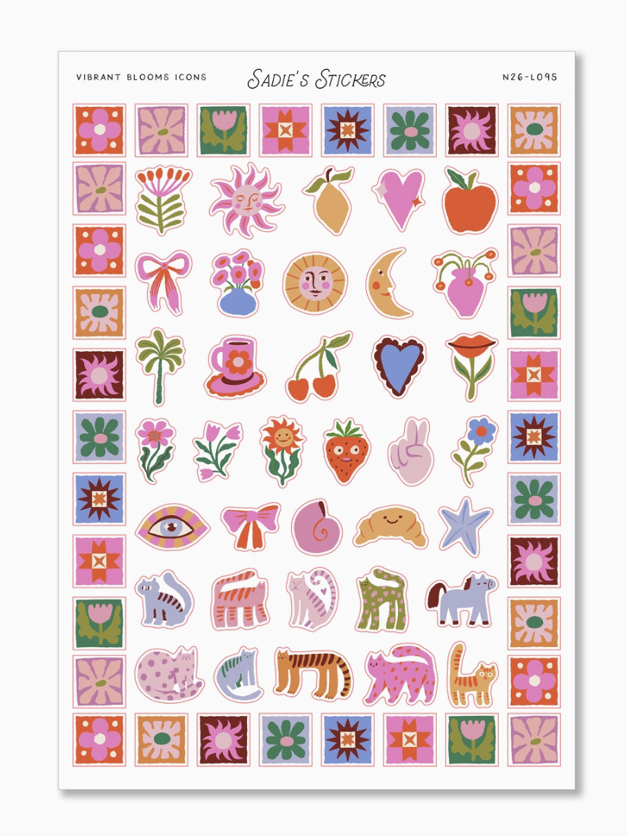 Vibrant Blooms Icons Doodles & Drawings Sticker Sheet