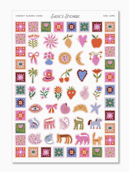 Vibrant Blooms Icons Doodles & Drawings Sticker Sheet